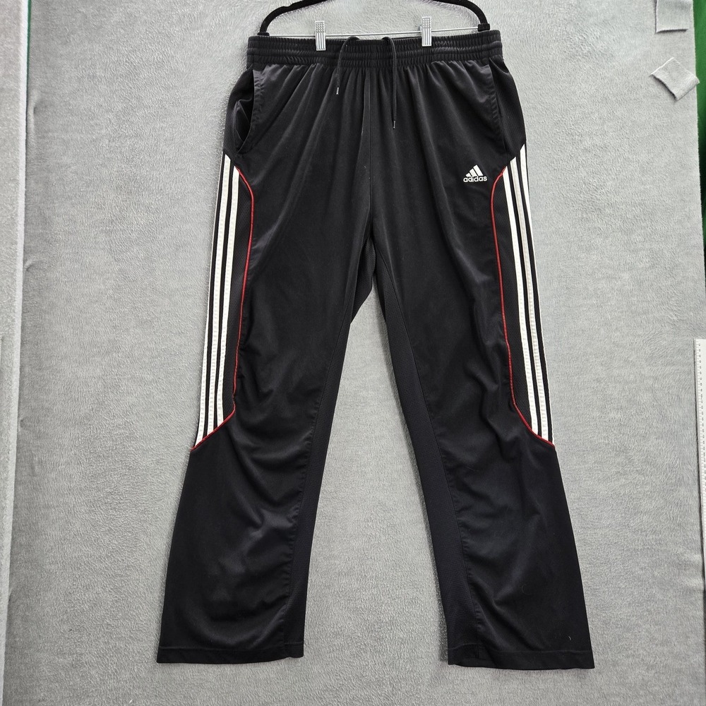 Adidas Men Activewear Track Pants XL Black Y2K Logo Stripe Polyester Drawstring